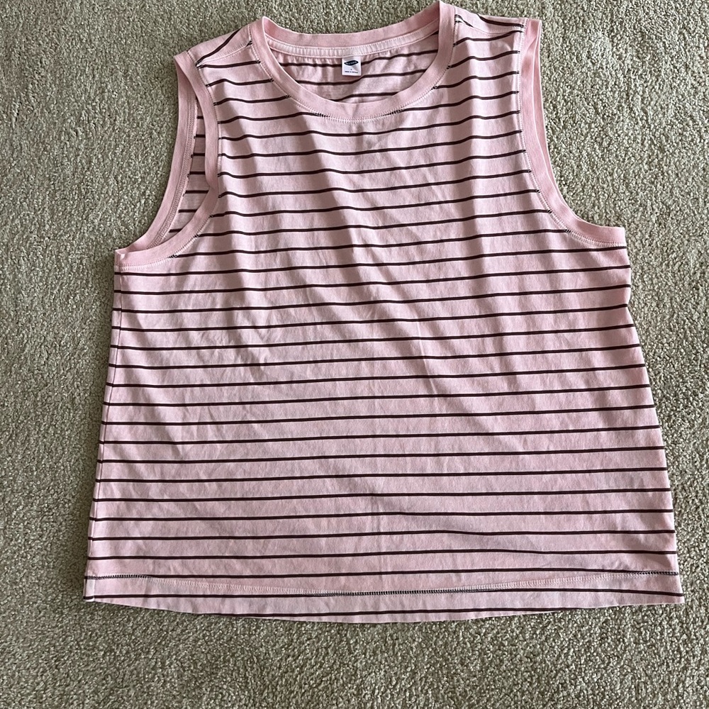 Old Navy Pink and Black Striped Muscle Tee